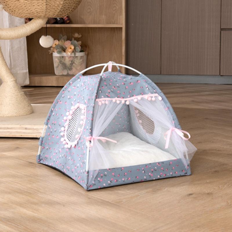 

Летняя палатка для домашних животных, закрытое гнездо для кошек, розовое гнездо для сна для собак в стиле принцессы, складная и моющаяся кровать для кошек на все времена года S