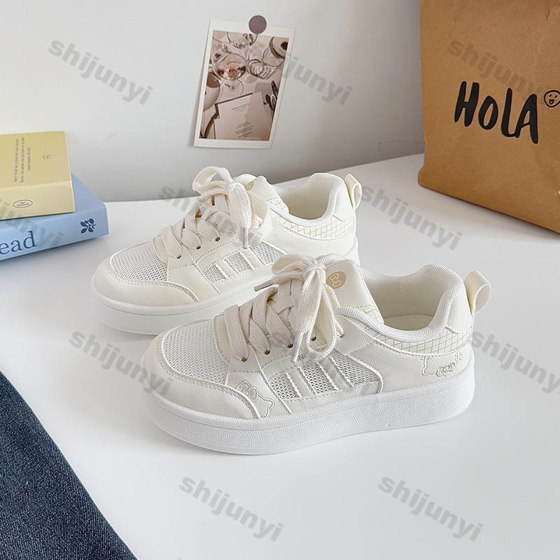 Women's White Sneakers 2025 New Outdoor Mesh Breathable Comfortable Flats Fashion Lace Up Height Increase Non Slip Casual Shoes