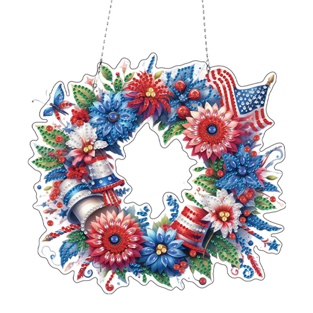 

Акрилові картини зі стразами з кришталевими кришталями спеціальної форми, вінок із американським прапором, що висить, підвіски для домашнього декору