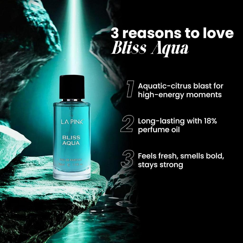 La Pink Bliss Aqua EDP Perfume for Woman & Man | Citrus, Aromatic, Woody & Amber Notes | Long Lasting Unisex Luxury Fragrance