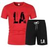 Nuovo set sportivo estivo da uomo, T-shirt a maniche corte e pantaloncini due pezzi, abbigliamento casual traspirante e ad asciugatura rapida.