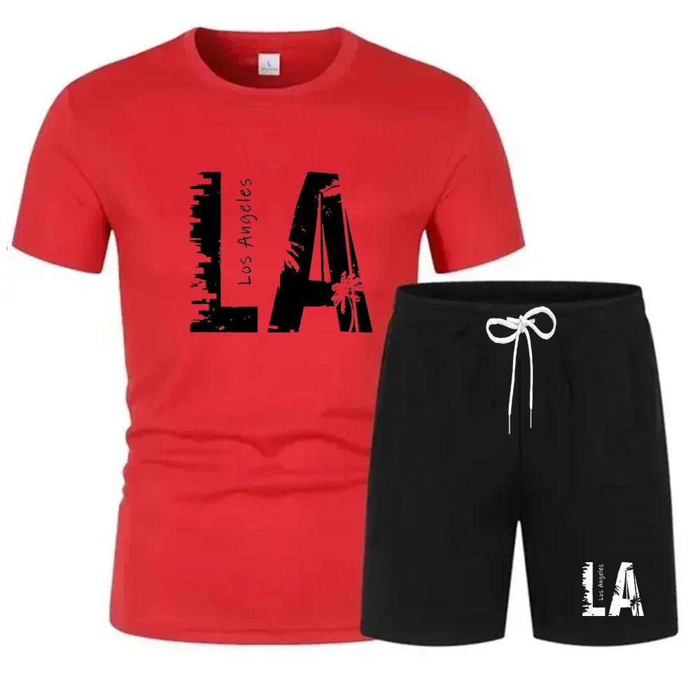 Nuovo set sportivo estivo da uomo, T-shirt a maniche corte e pantaloncini due pezzi, abbigliamento casual traspirante e ad asciugatura rapida.