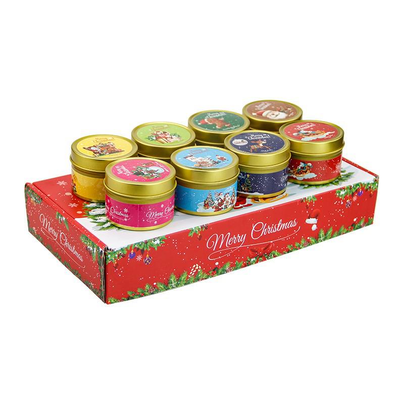 Christmas Edition Scented Candle Tin Set with Dried Flowers - Eight Soy Wax Essential Oil Candles