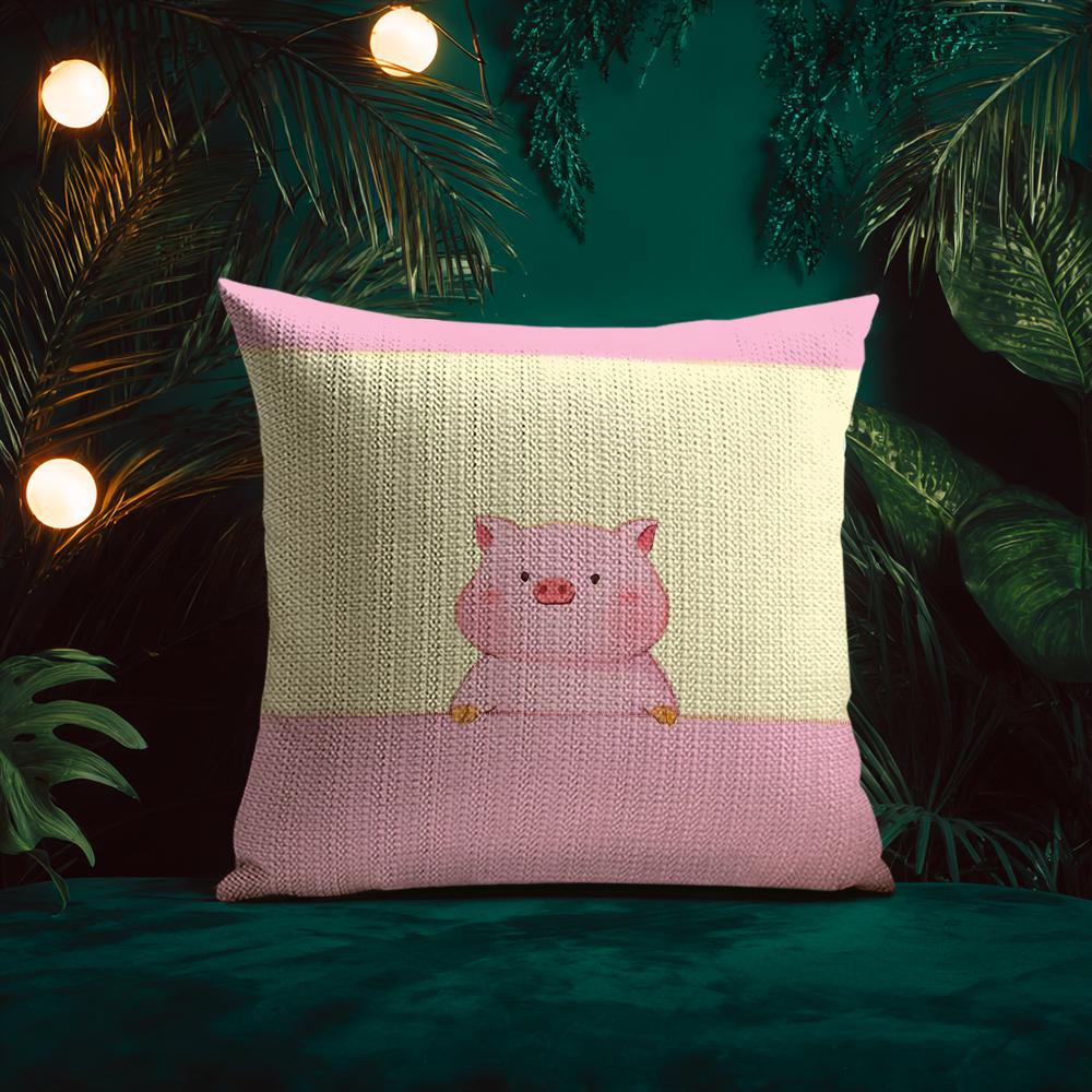 Pretty Elegant Cartoon Cute Pink Pig Cushion Cover Silky Elegant Comfort Sofa Bed Invisible Zipper Beach Pillowcase
