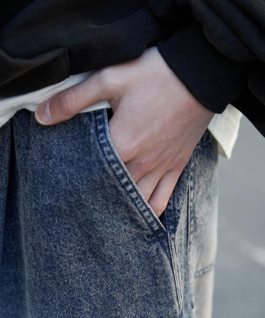WEGO Medium Denim Easy Cargo Wide Leg Korean Medium Medium Denim Men's Pants, Pants, Streetwear, Sports, Outdoor, Style, Spring, Summer, Autumn,