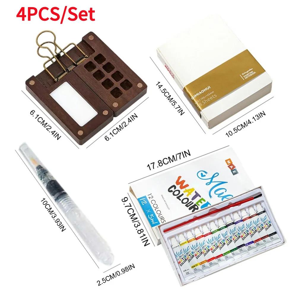 Mini Portable Watercolor Palette Set Watercolor Sketch Book with Binder Clips Portable Watercolor Travel Set for Travel Drawing