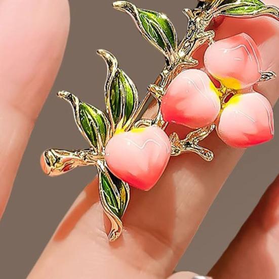 Women Brooch Enamel Pink Peach Green Leaf Shape Lapel Pin Suits Coats Bags Scarves Badge Versatile Accessory