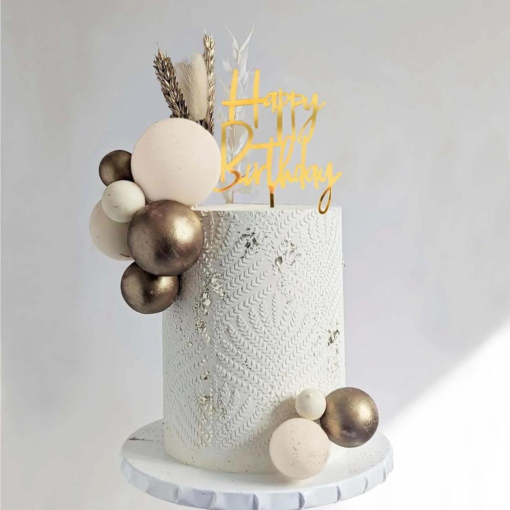 Balls Cake Topper Boho Grass Cake Topper Happy Birthday Cake Decorations for Wedding Birthday Boho Themed Party Supplies