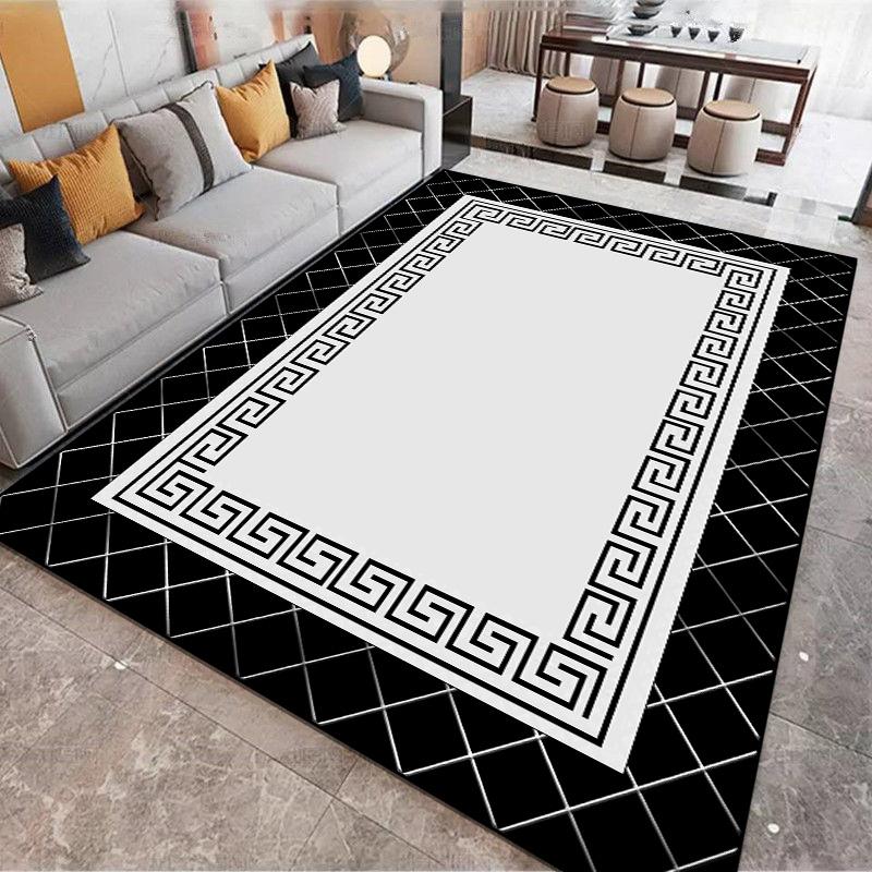 Luxuriöser schwarz-weißer Flanellteppich für das Wohnzimmer Große Teppiche Rutschfeste Weiche Eingangstür-Matte Wohnzimmer-Dekoration