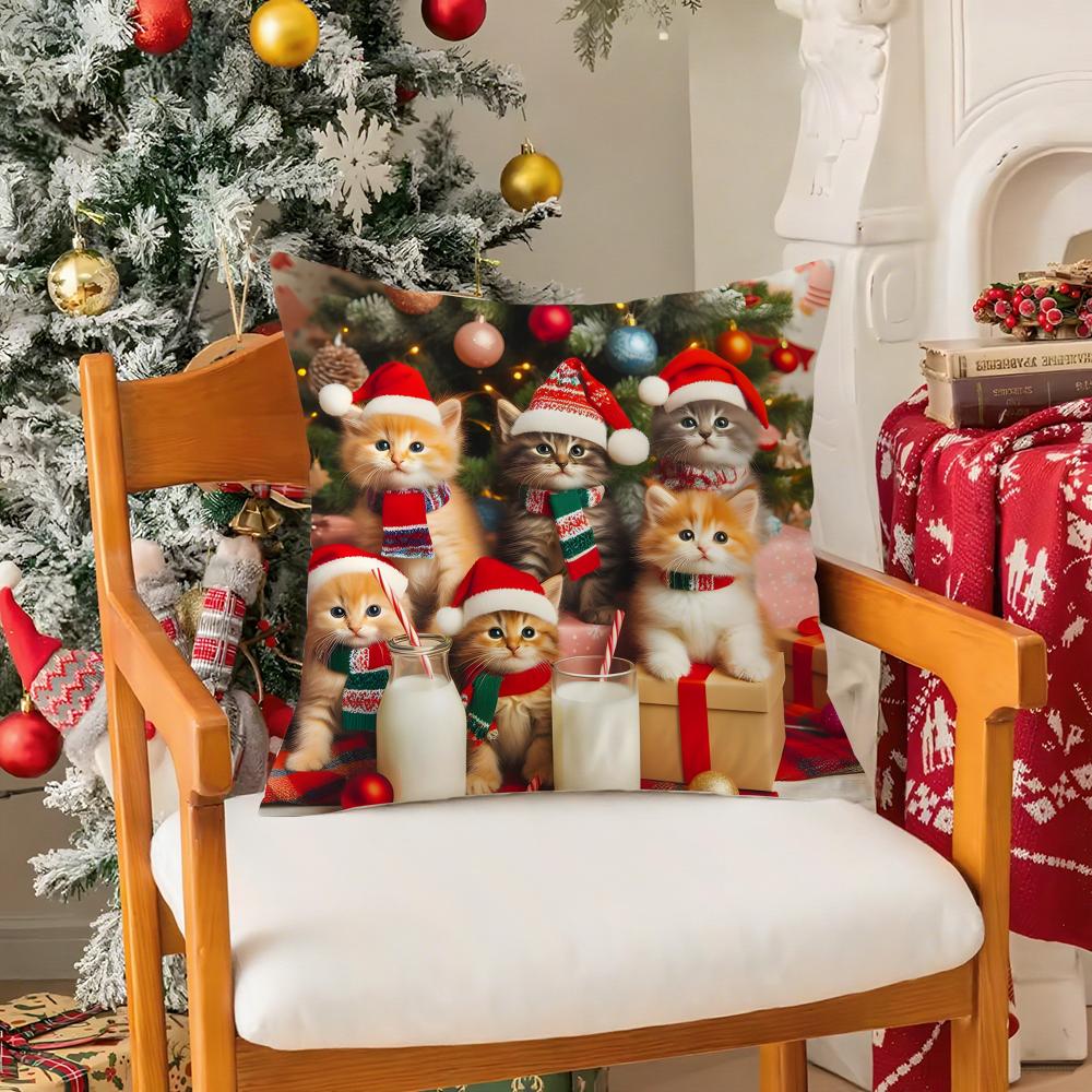 Cute Animals Celebrate Christmas Pillow Case Silky Short Plush With Invisible Zipper Dustproof Sofa Cushion Cover