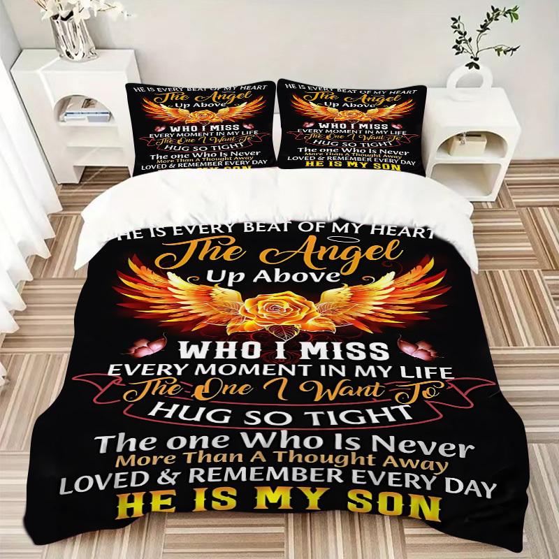 3pcs Heartbeat Angel Wings Duvet Cover Set, Cover For Bedroom Guest Room (1 Duvet Cover + 2 Pillowcase, Without Quilt),  yy250922158