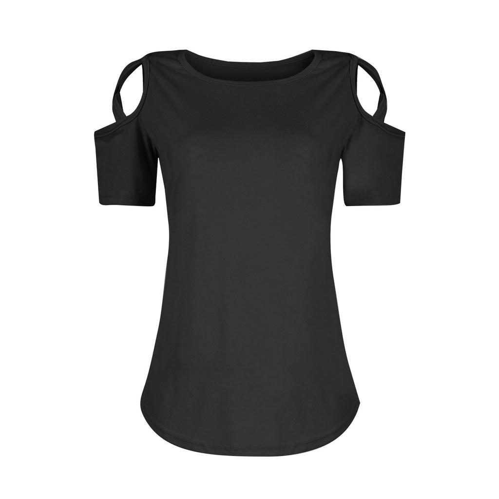 Women's Summer Fashion Casual Color Strapless V-Neck Short Sleeve T-Shirt Top