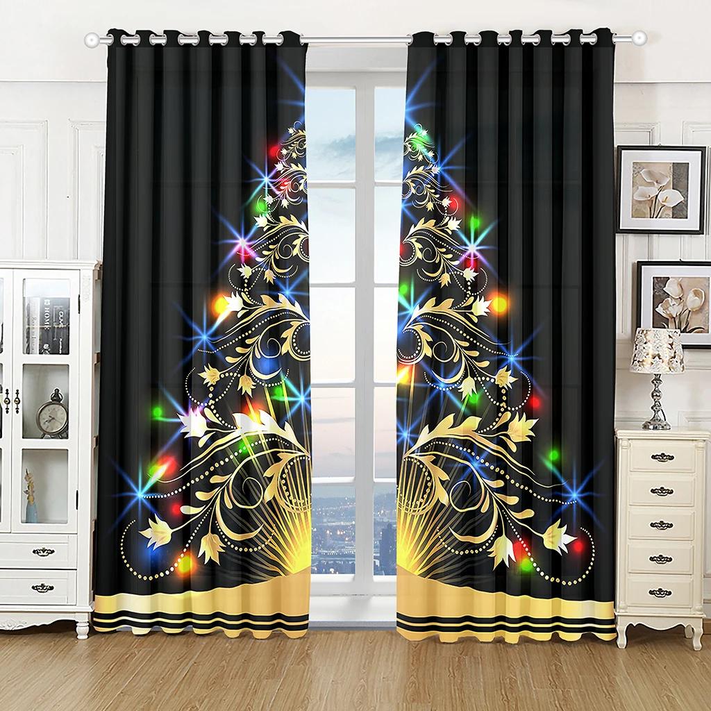 European Style Santa Claus Snowman Christmas Curtains for Living Room Bedroom Aesthetic Decoration Snowflake Window Drapes