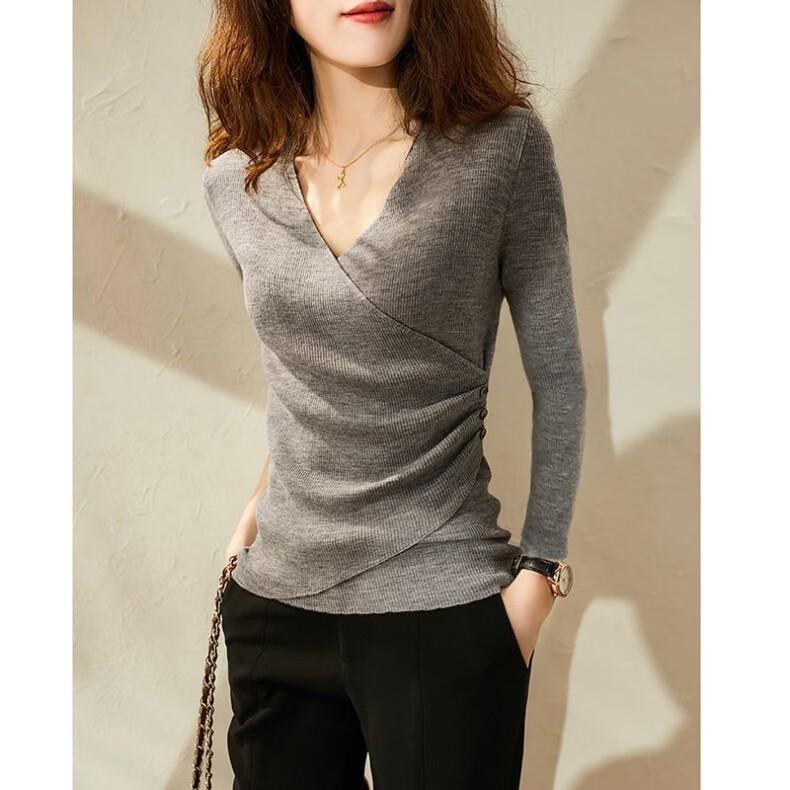 MiiOW Women's V-Neck Slim-Fit Long Sleeve Knit Sweater