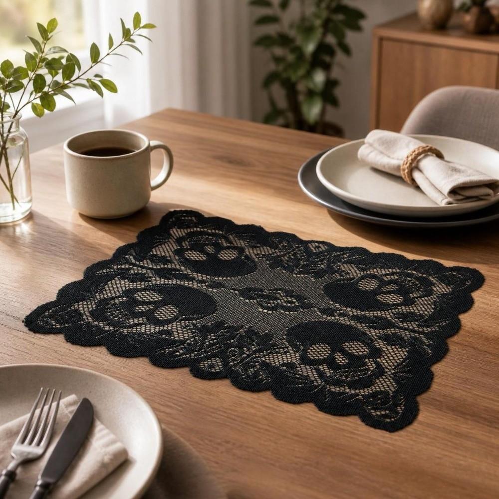 Gothic Style Halloween Placemats Skeleton Bat Table Napkins Durable Dining Mat Dining Table