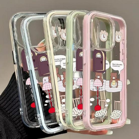 Zwei-in-Eins Bären-Illustration Weiche Hülle für Apple 17 Pro Max, 13, 14, 15, 16, 13 Pro, 11