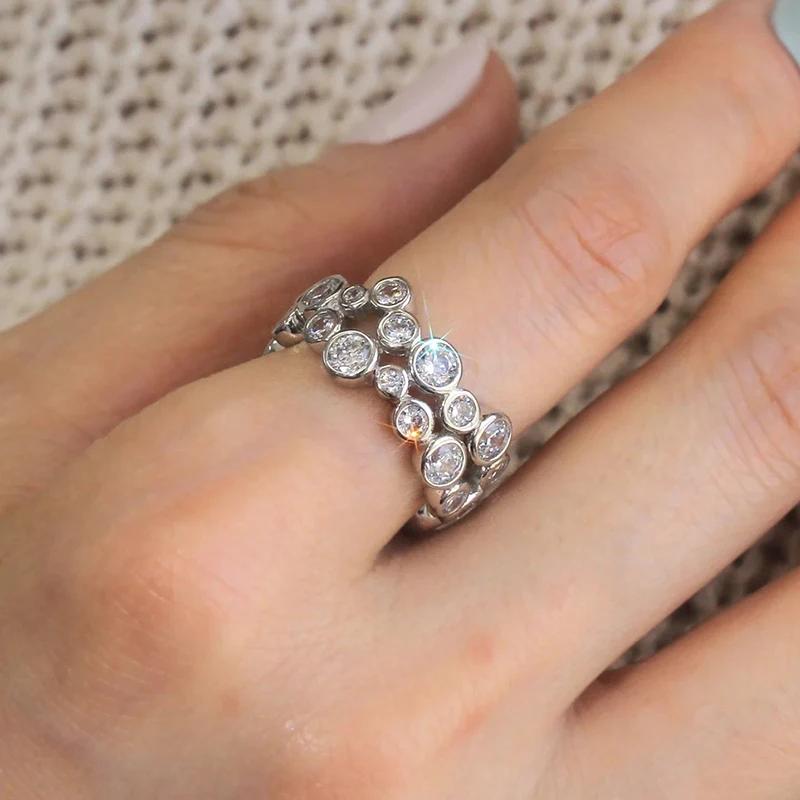 Huitan Charms Irregular Cubic Zirconia Ring Female Gorgeous Bright Unique Wedding Jewelry Chic Delicate Party Finger Accessories