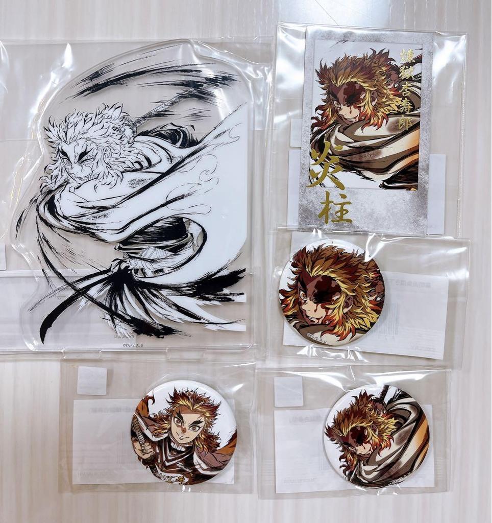 [USED] Demon Slayer: Kimetsu no Yaiba WEBSHOP Lottery Rengoku Kyojuro Acrylic Stand Can Badge Bromide