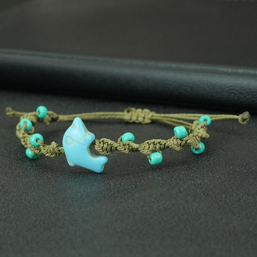 

Bohemian Women Dolphin Bracelet Summer Beach Leisure Versatile Accessories 6 Color Options Handmade Weaven Cord Braslet Jewelry зелений