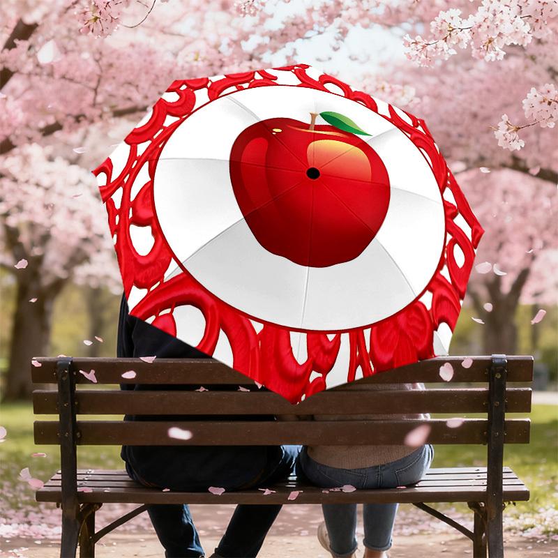 1PC apple design Automatic Open/Close Umbrella with Windproof, 8-Rib Sturdy Canopy, Durable Ribs, Fashionable Design, Outdoor Accessory, Fun Prin, Hol