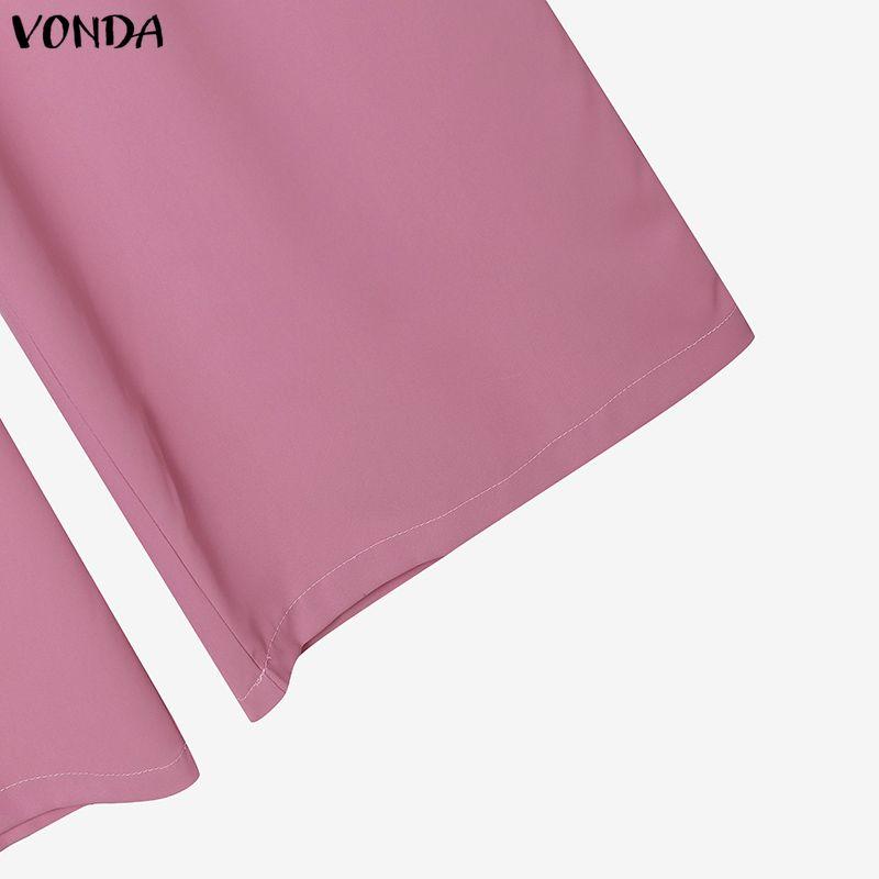 VONDA Womens Two Piece Set Loose Fit Tunic Tops with Lace Trim and Wide Leg Pants Elegant Casual Outfits