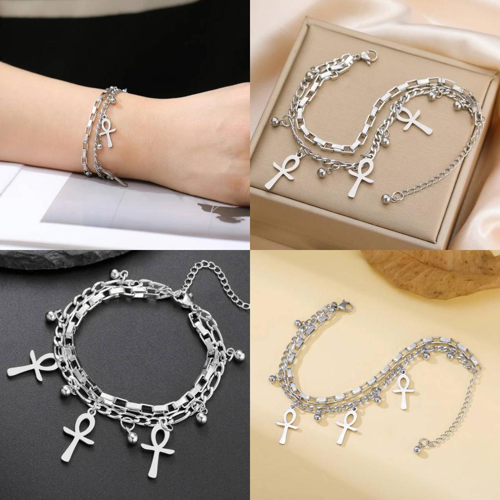 Retro Vintage Bracelet Charm Amulet Talisman Ankh Cross Men Women Egypt Egyptian Key Life Religious Jewelry Gift Hip Hop Rock Goth Gothic