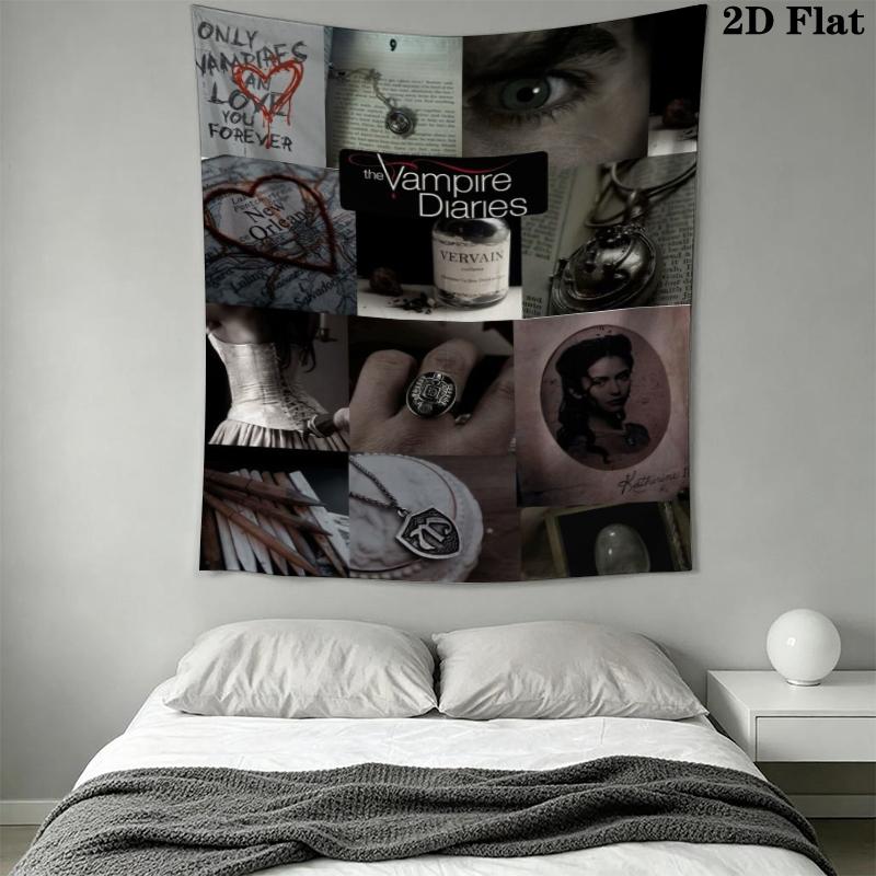 The Vampire Diaries Wall Tapestry Aesthetic Wall Hanging Printed Fabric Blanket Decorative Tapestries for Bedroom Living Room Home Decor