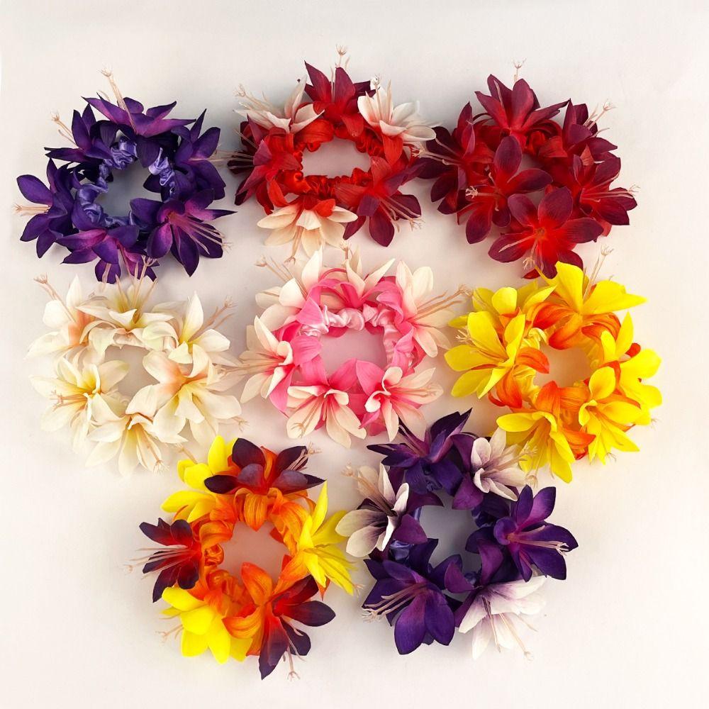 Elastic Floral Hair Tie Fabric Flower Hair Band Artificial Flower Hair Scrunchie Summer Vacation