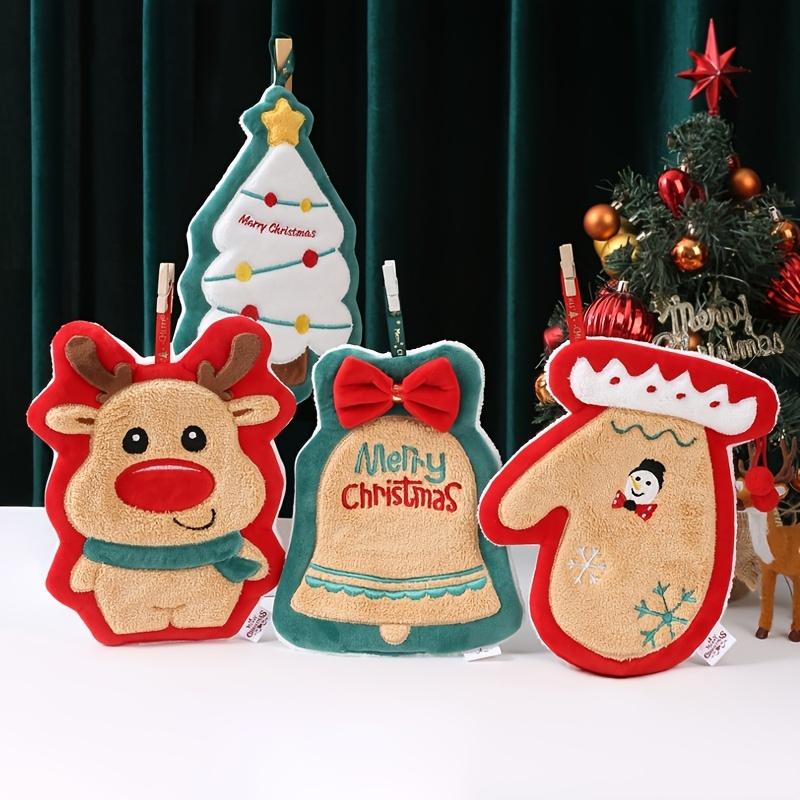 Cute Christmas Hanging Towel For Baby, Coral Fleece Quick-drying Fingertip Towel for Kids, Soft Towel With Hanging Loop