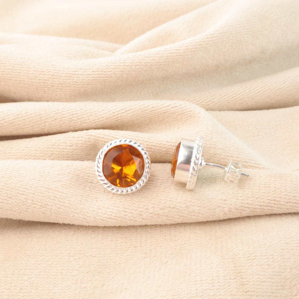 Citrine Gemstone 925 Stamped Silver Jewelry Handmade Stud Earrings 0.53" For Her EE-147-14