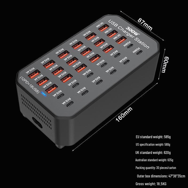 30-Port USB Fast Charging Smart Desktop Station with PD Support