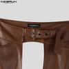 INCERUN Men Zip-up Waist Crotch Cutout PU Leather Party Long Pants Trousers