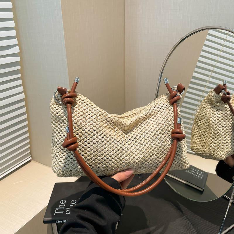 2 Summer lightweight casual woven straw women's bags simple trendy solid color shoulder underarm messenger bag