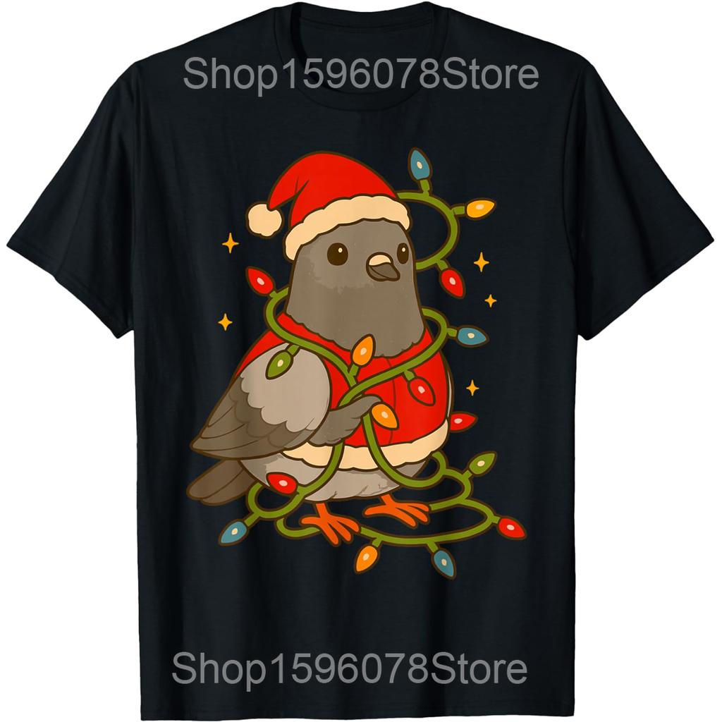 Pigeon Lover Christmas Wearing Santa Xmas T Shirt Men Cotton Humor Streetwear Tee Shirt Short Sleeve Unisex Loose Clothing