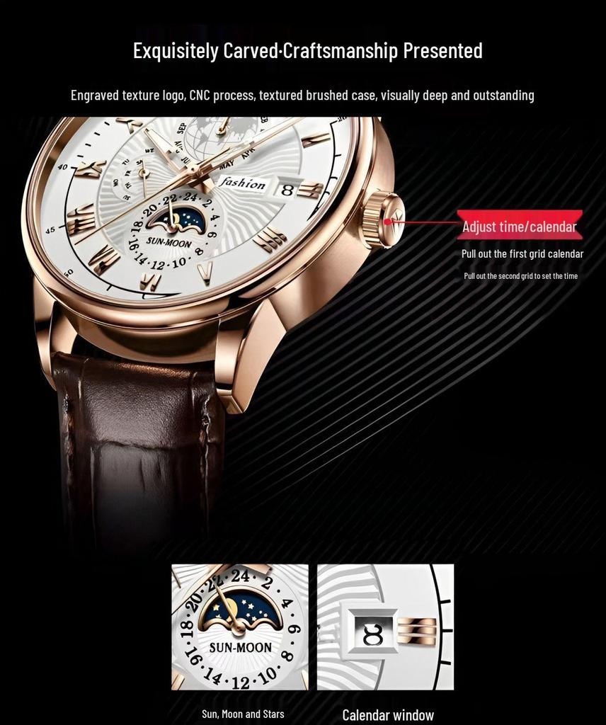 Orologio da Polso al Quarzo da Uomo Elegante: Design Moderno con Calendario, Funzioni Luminose e Precisione Meccanica per una Sofisticatezza Giovanile
