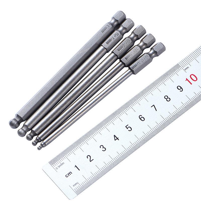5-teiliges Sechskant-Kugelkopfbithalter-Set, 100 mm lang, S2-Stahl, magnetisch, für elektrische Schraubendreher.