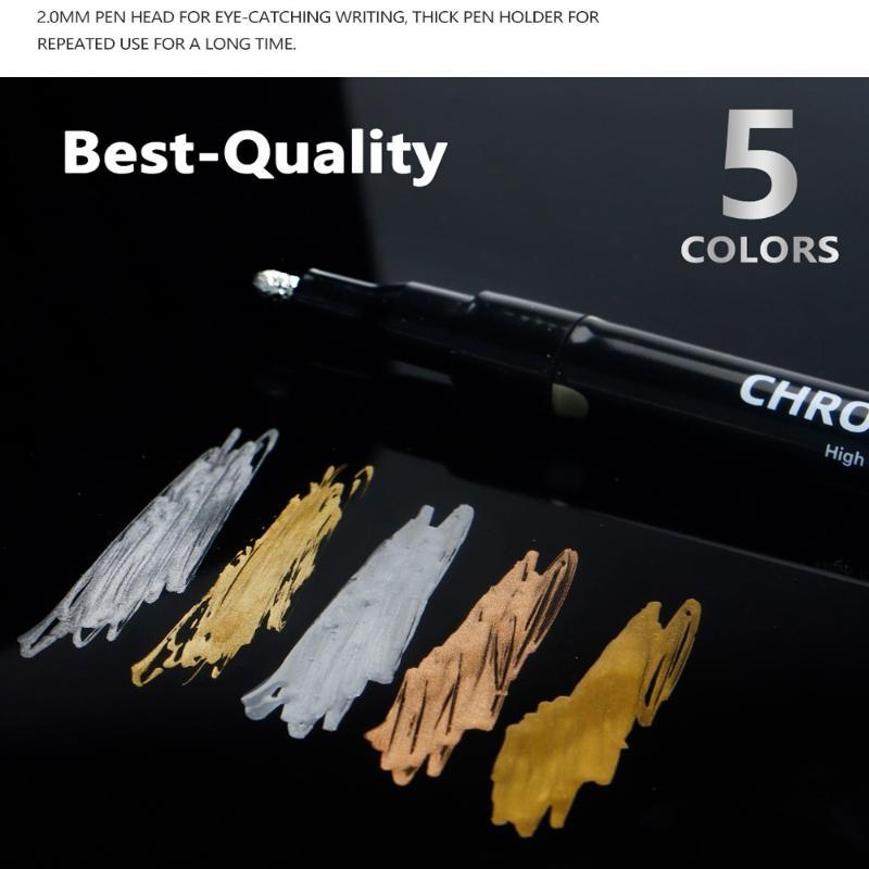 5 Pcs Chrome Mirror Marker Pen 2Mm Diy Reflective Paint Pens Permanent Gold Silver Copper Marker Model Painting Marking