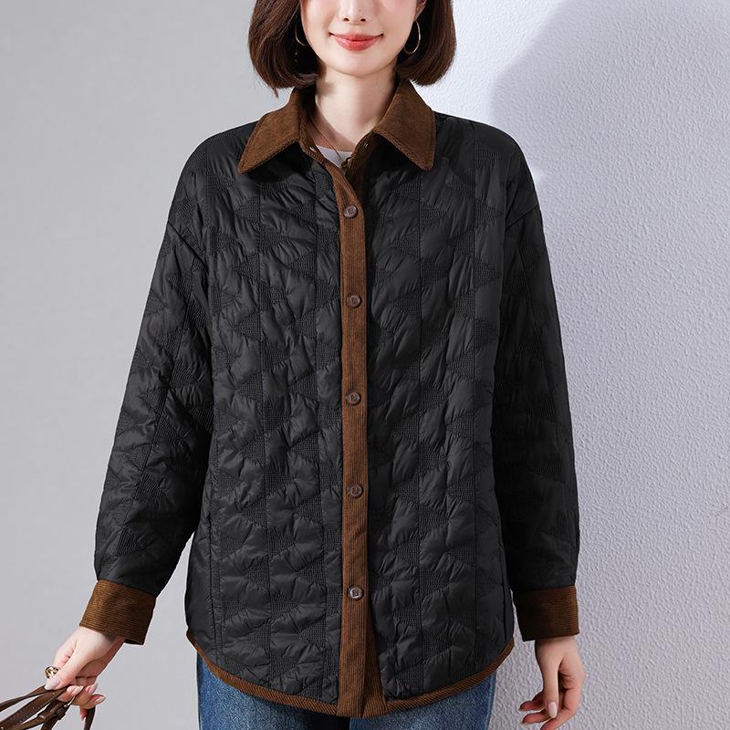 

Легкая женская хлопковая куртка средней длины - 2024 Осень/Зима Повседневная мода, Лоскутная стежка, Свободный крой, Корейский стиль XL: 135-150 lbs чёрный