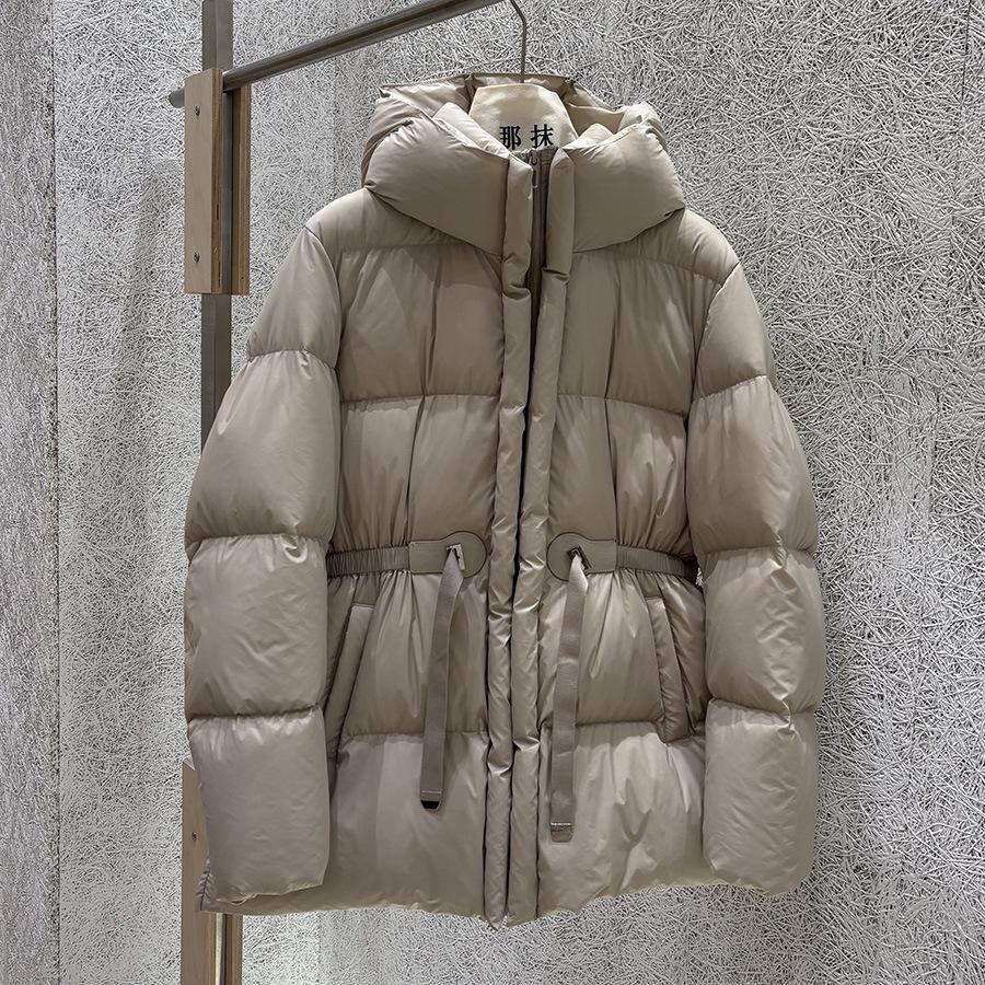 Winter Korean Version Loose Hooded Medium and Long Drawstring Waist Thick Temperament Warm Winter Down Jacket