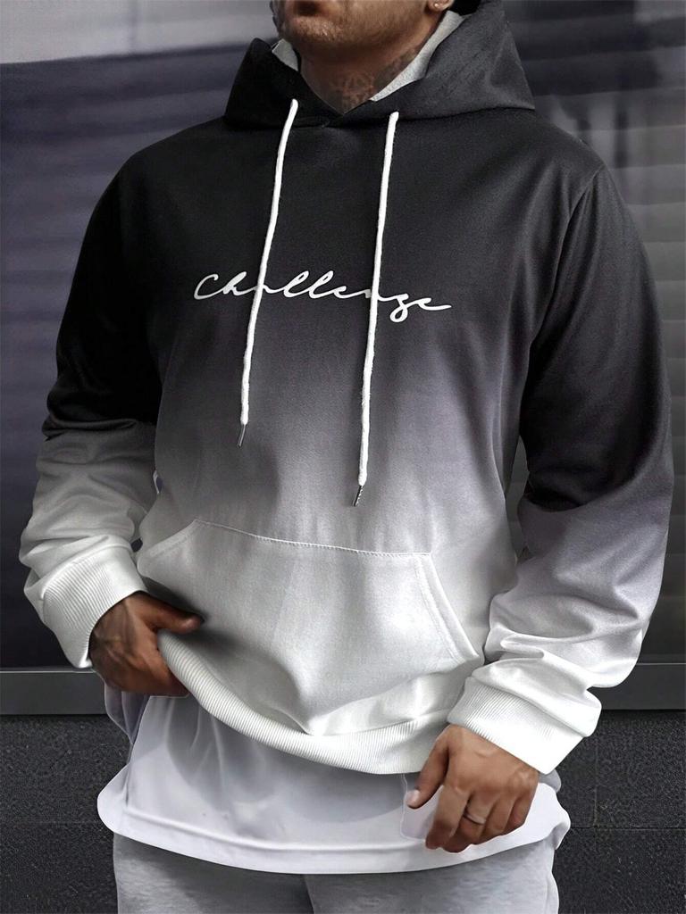 Manfinity Homme Men Letter Graphic Ombre Kangaroo Pocket Drawstring Hoodie