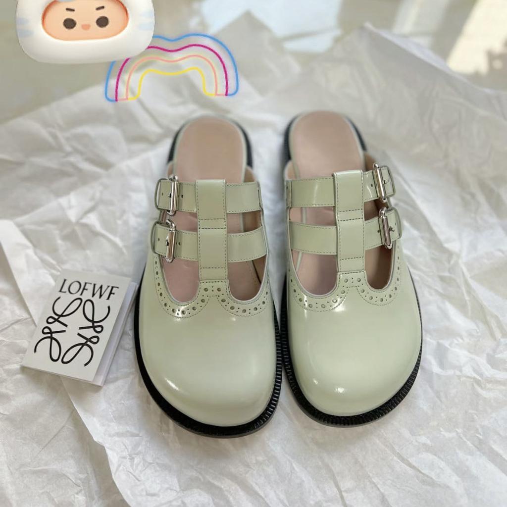 Doll head cute muller shoes flat-soled double belt hollowed Mary Jane shoes women's spring and autumn new thick-soled single