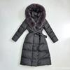New cotton clothes, big fur collar, slim-fitting waist design jacket, thickened and warm, long knee-length cotton-padded clothes.
