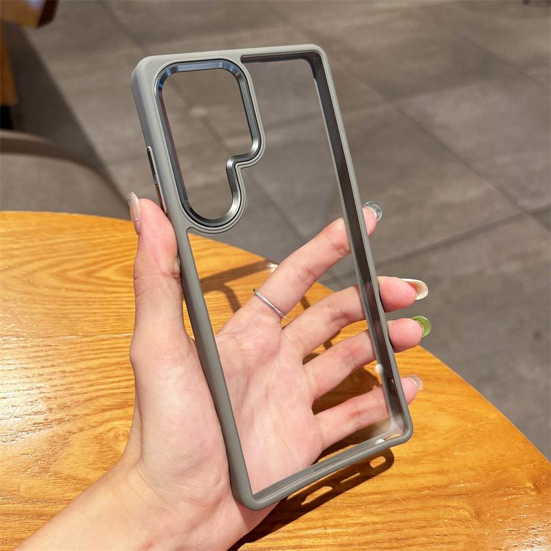 HD Transparent Acrylic Case For Samsung Galaxy S25 S24 Ultra Plus Metal Camera Ring Silicone Bumper Armor Shockproof Hard Cover