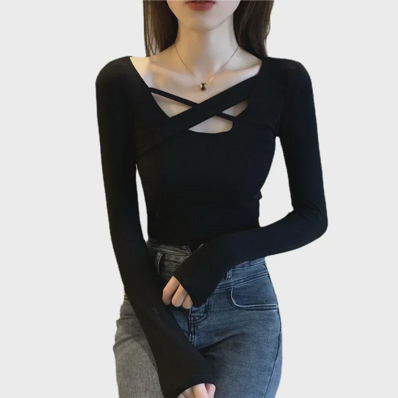 Women's Slim Fit Long Sleeve Autumn Black T-Shirt, 2025 Design