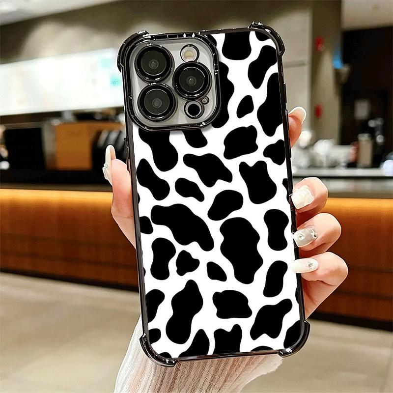 White Black Dairy Cattle Symbol Soft Phone Case For iPhone 15 16 17 Air 14 Pro Max 16E Plus 13 12 Mini Plating Anti-Fall Fundas