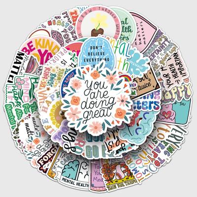 50pcs Mental Health & Depression Prevention Doodle Stickers - Waterproof Decorations for Skateboards & Luggage