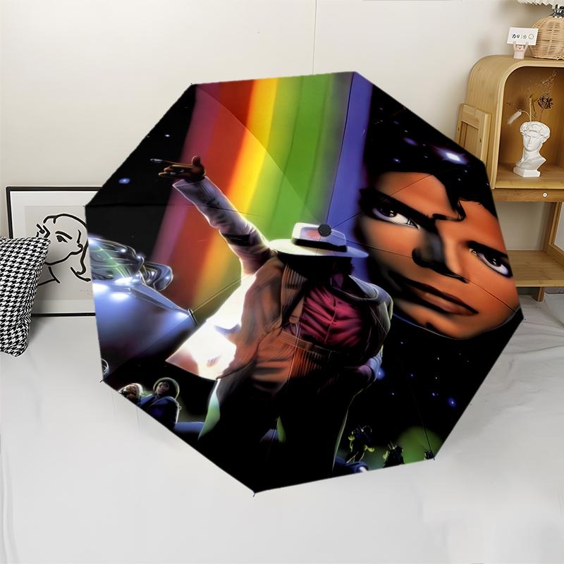 Parapluie Automatique Impression Michael Jackson, Armature en Fer à 8 Baleines, Poignée en Plastique, Convient pour les Voyages en Plein Air et le Quotidien, Cadeau Idéal