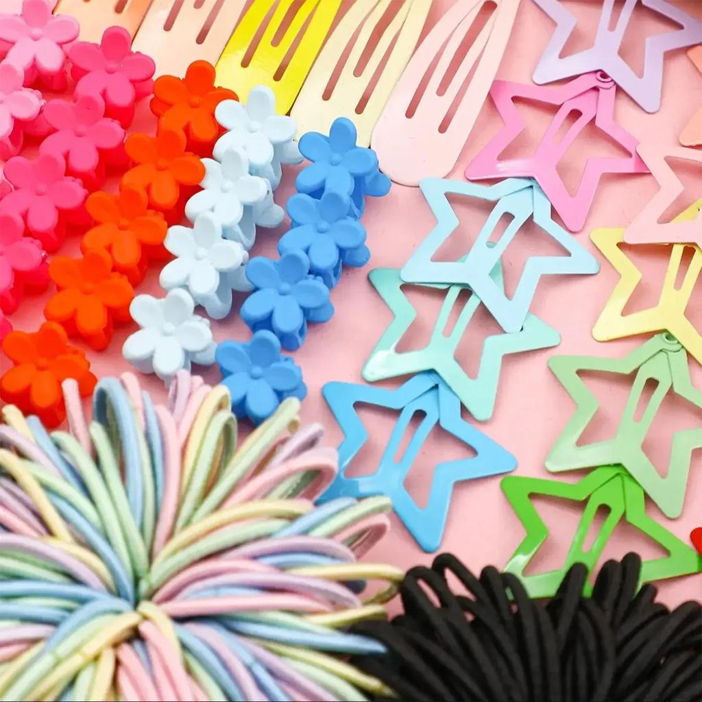 1200 Pcs New Dopamine Fashion Colored Hair Rope Small Flower Grab Set For Women Children As Gift (Color Random)