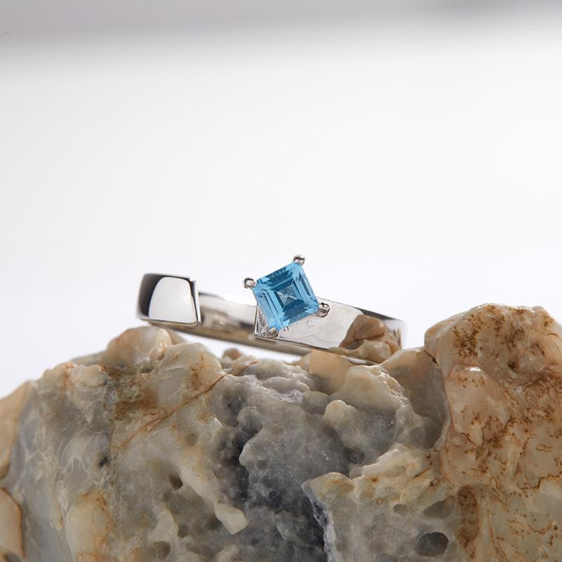 Simple Fashion Ring S925 Sterling Silver Inlaid Natural Multi-Color Square Colored Treasure Ring Women'S Retro Light Luxury High Sense