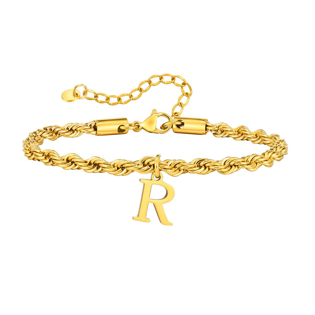 Vnox Braccialetti con Lettere A-Z per Uomo, Braccialetto a Catena Intrecciata in Acciaio Inossidabile Placcato Oro, Classico Braccialetto con Nome Regalo per Lui